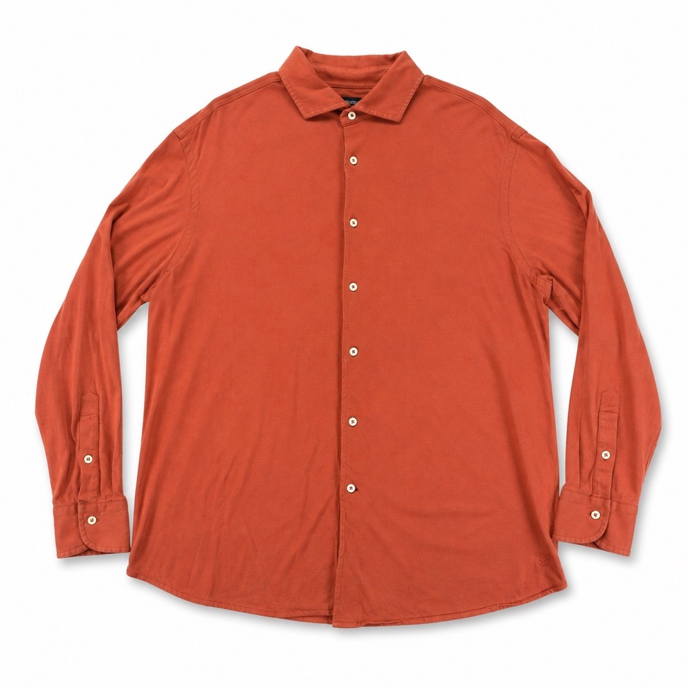 Cremieux Mens XL Supima Cotton Knit Button Down Shirt Rust Orange Fall Preppy